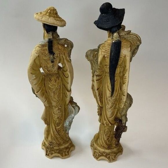 Vintage Lot of 2 ArtMark Italy Goddess & Sorcerer Statues Resin Asian Decor 9.5" - Picture 13 of 14